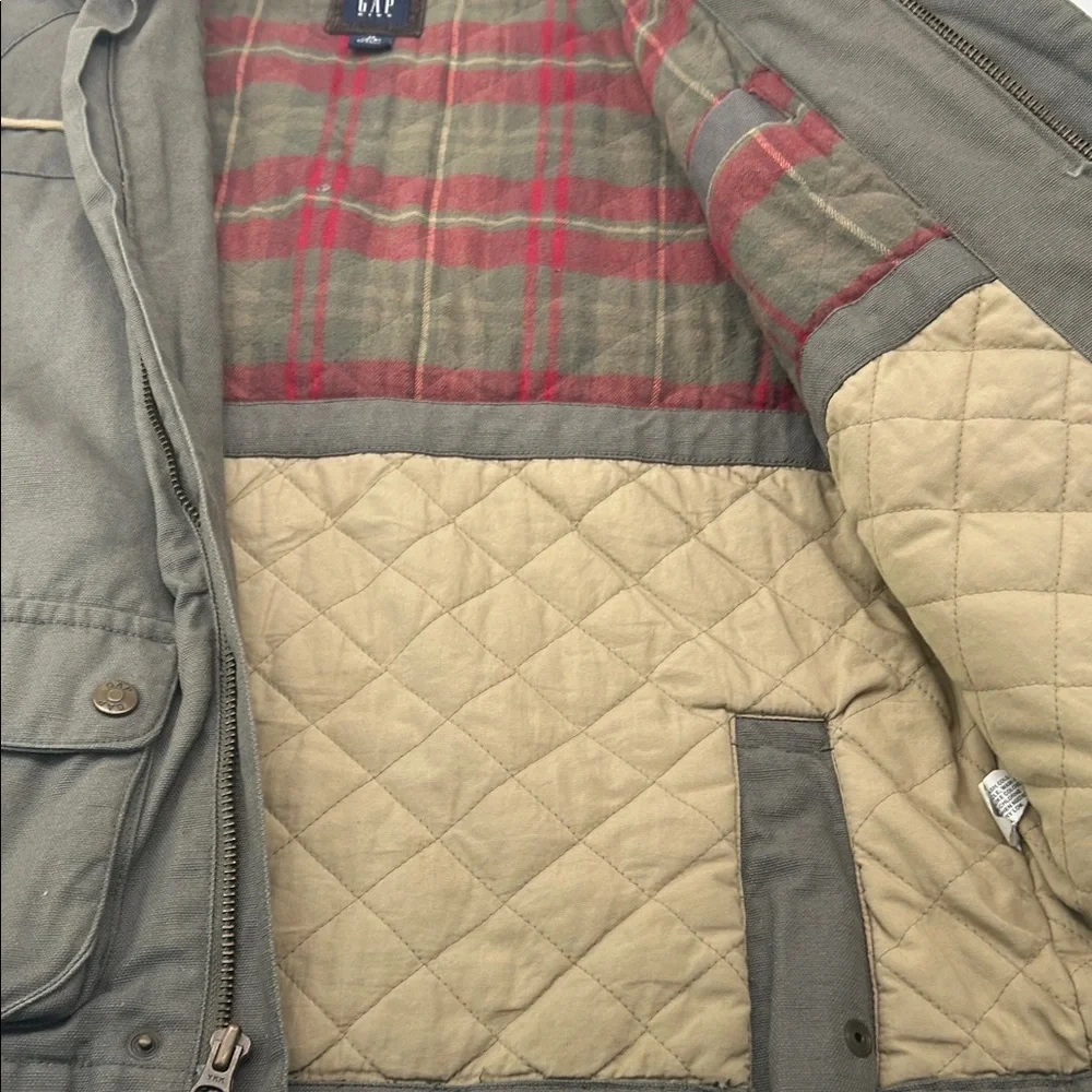 GAP Kids Gray Military Jacket with Brown Collar